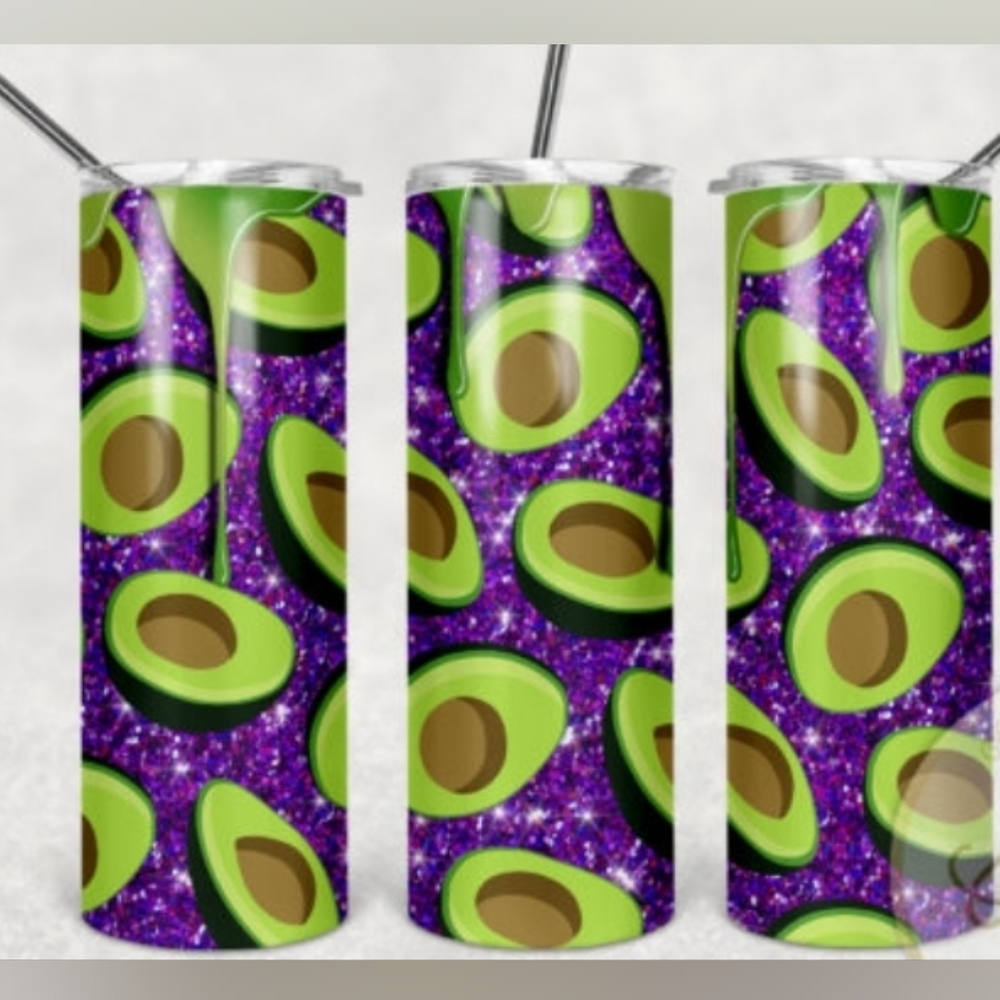 Avocado, dripping ,purple sparkle 20oz Tumbler